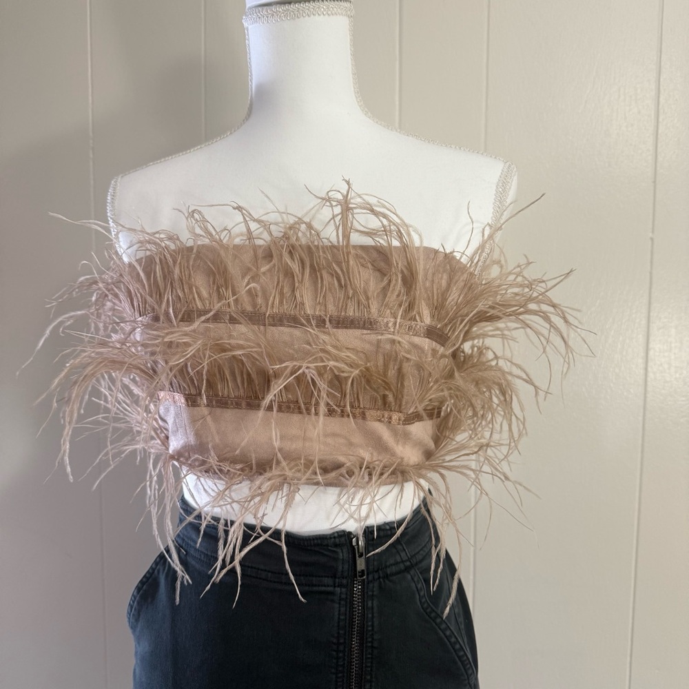 NWT Feathered Strapless Tube Top - Tan